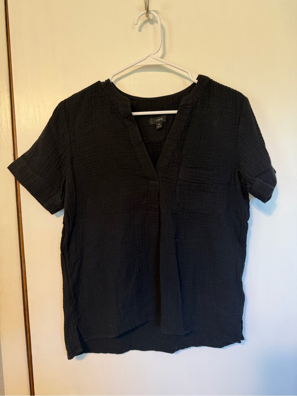 J. Crew Black Short-Sleeve V-Neck Textured Tunic